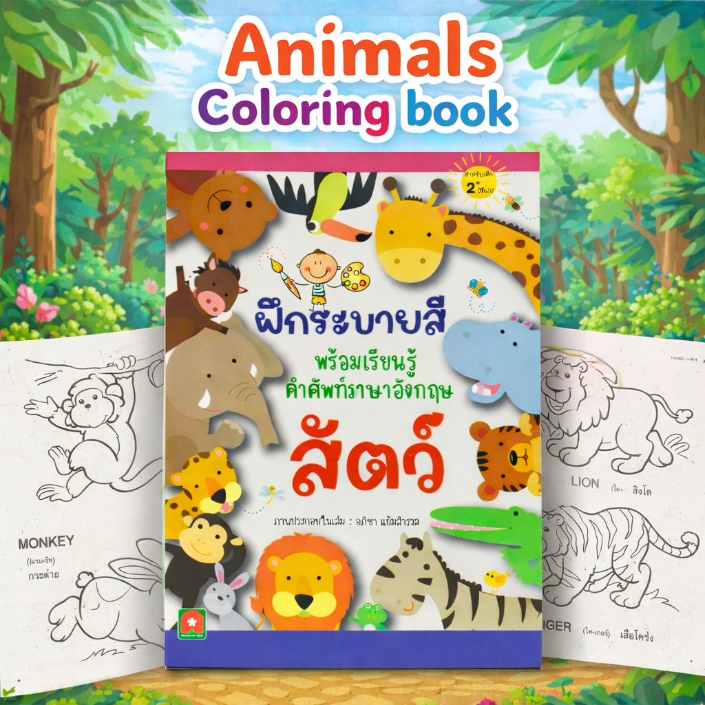 Aksara for kids หนังสือเด็ก ฝึกระบายสี พร้อมเรียนรู้คำศัพท์ สัตว์