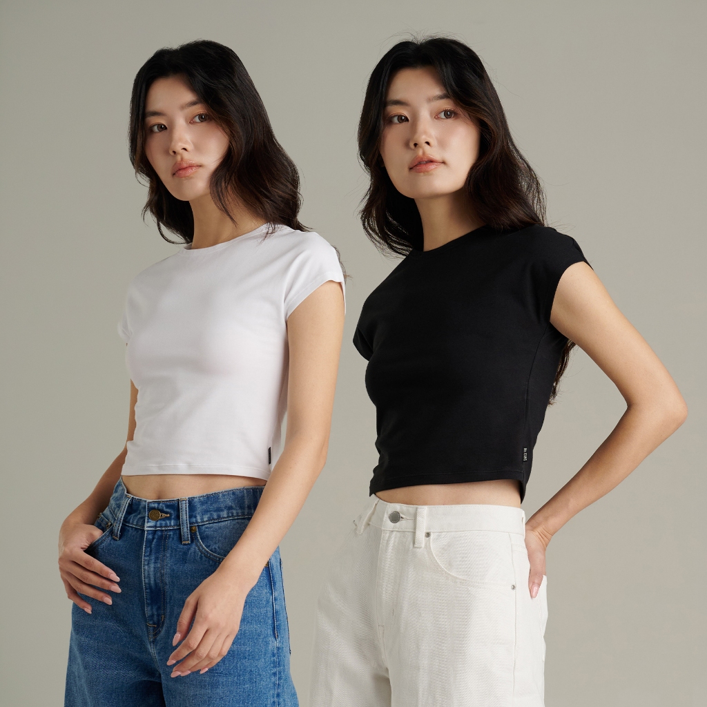 Mc JEANS (แม็คยีนส์) เสื้อยืดผู้หญิง เสื้อยืดแขนกุด ทรงสลิม Slim Fit T-Shirt สีขาว และสีดำ (1 แพค 2ชิ้น) MTSPD44