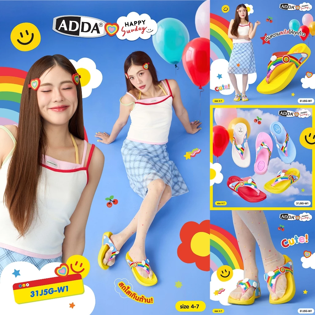 ADDA x HAPPY SUNDAY ลิขสิทธิ์แท้ รองเท้าแตะ สำหรับผู้หญิง รุ่น 31J5GW1 (ไซส์ 4-7)