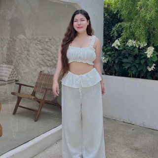 𝗩𝗶𝘃𝗶𝗮𝗻 𝗦𝗲𝘁 🌺: 𝗰𝗿𝗼𝗽𝗯𝗿𝗮 + 𝗽𝗮𝗻𝘁 ชุดเซตไปทะเล ชุดสาวอวบน่ารักๆ