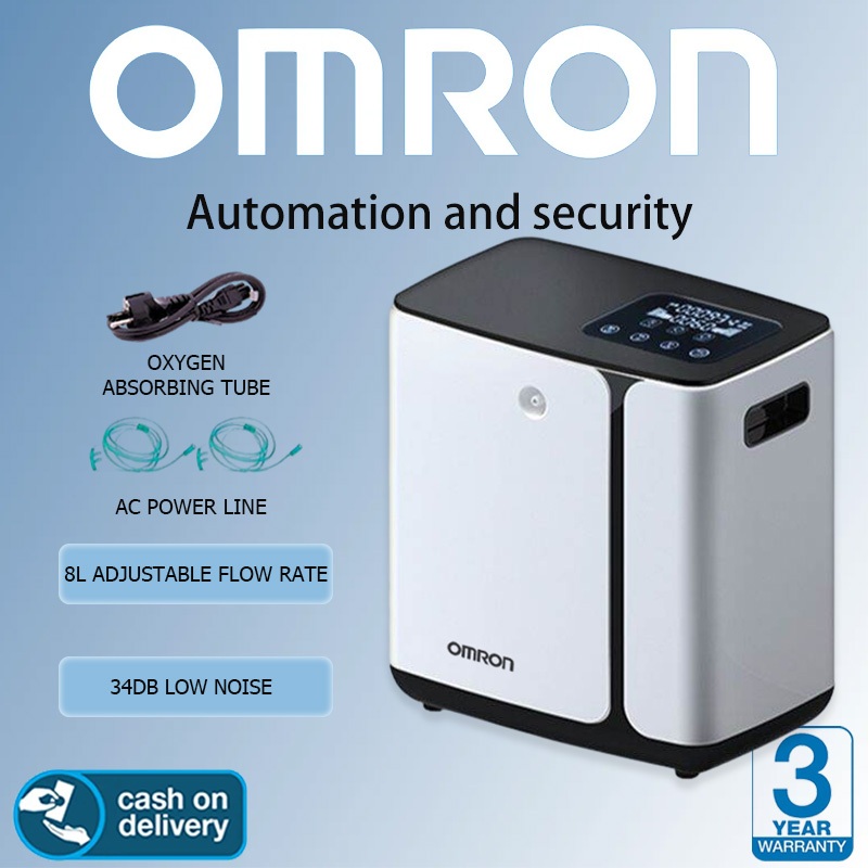 Omron Oxygen Concentrator รุ่นขนาด 1-8 ลิตร มาพร้อมกับเครื่องพ่นยา ตัวควบคุมแรงดัน ถังออกซิเจน และจอแสดงผล LED ที่ปรับได