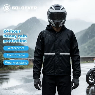 SOLOEVER ชุดเสื้อกันฝน เสื้อกันฝนแบบซิป เสื้อกันฝนสำหรับผู้ชายและผู้หญิง เสื้อกันฝนสำหรับปั่นจักรยาน