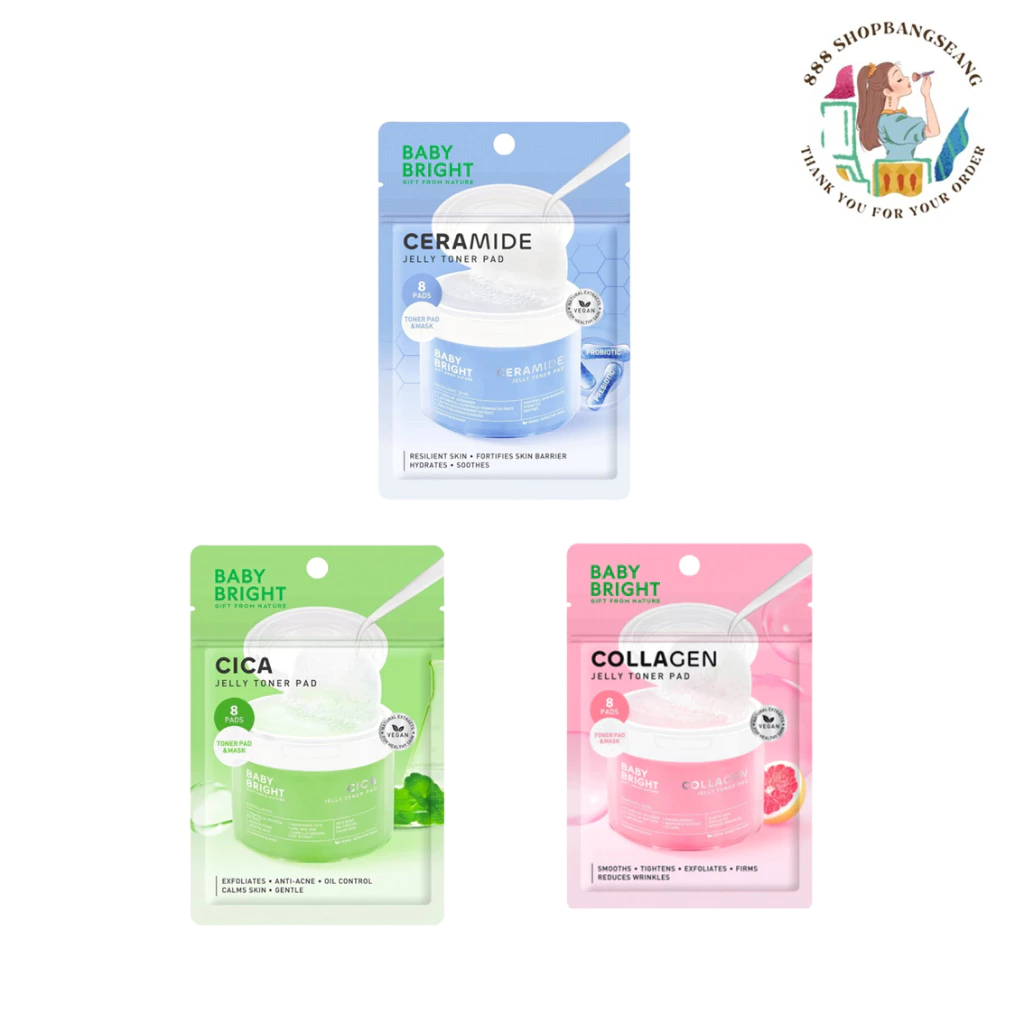 (1 ซอง) เบบี้ไบร์ท โทนเนอร์คอลลาเจนแพด สูตรเจลลี่ Toner Pad Baby Bright Collagen Jelly 8 แผ่น