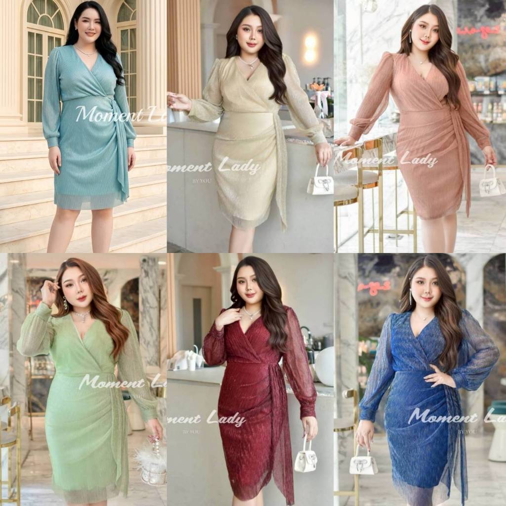 เดรสสั้นสาวอวบ ออกงานสุดหรู กระโปรงจับจีบ แต่งผ้าสะไบด้านข้าง พลางหุ่นทรงสวยเป๊ะ ชุดเดรส ชุดเพื่อนเจ้าสาว พลัสไซส์ MO