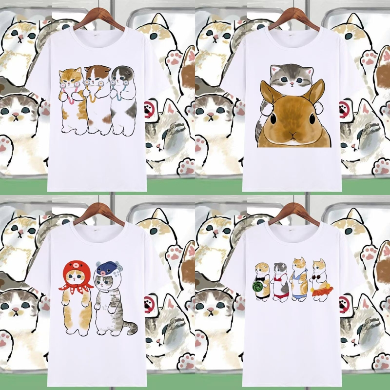 เสื้อยืดแขนสั้น คอกลม ผ้าใส่สบาย สกรีนลายแมว ES516-ES520