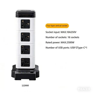 2/3/4 ชั้น Tower Socket Surge Protector แนวตั้งเดสก์ท็อปสายไฟ 1.8 ม.สายต่อสําหรับโฮมออฟฟิศไร้สายชาร์จ TH