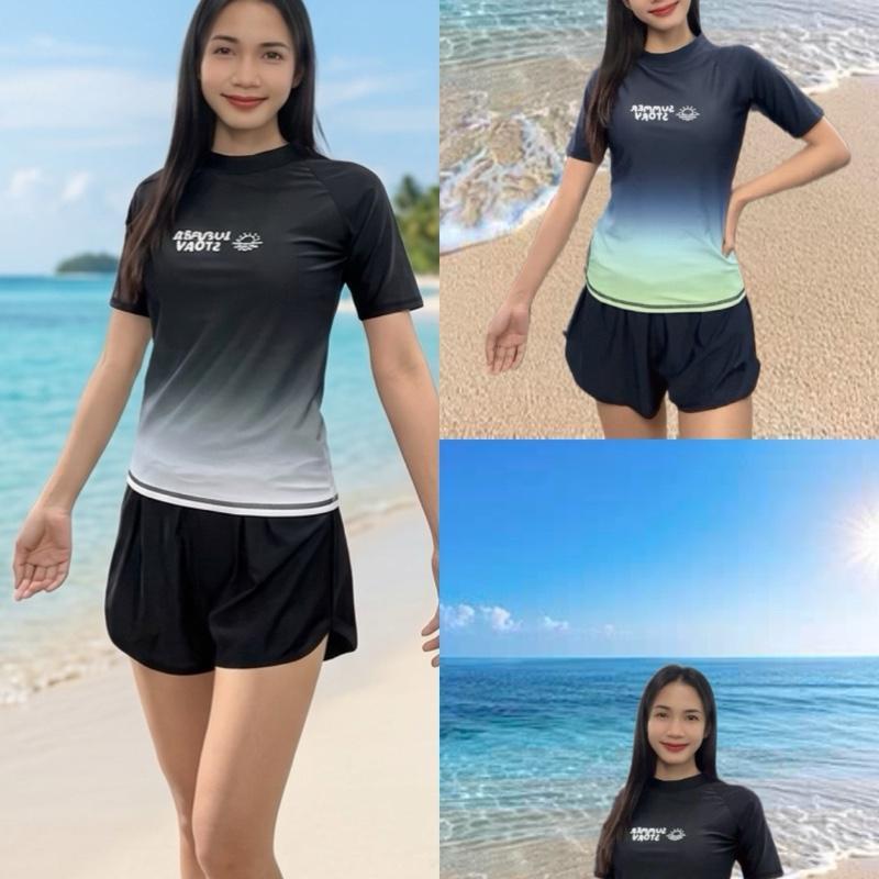 ชุดว่ายน้ําผู้หญิงสาวอวบ ชุดว่ายน้ําสาวอวบ กันUV เป็นยางยืด ใส่สบาย กางเกง2ชั้น 31517