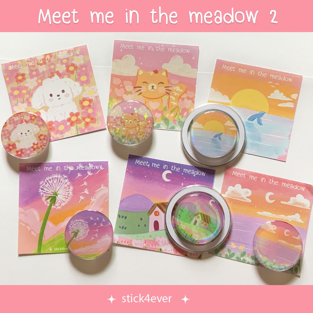Griptok กริปต๊อก  (ลายวาดเองทั้งหมด) แบบกาวและแม่เหล็ก  Meet me in the meadow set 2
