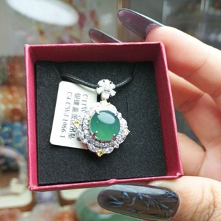 หยกพม่าแท้! จี้หยกพม่า สร้อยคอ เรือนเป็นเงินS925