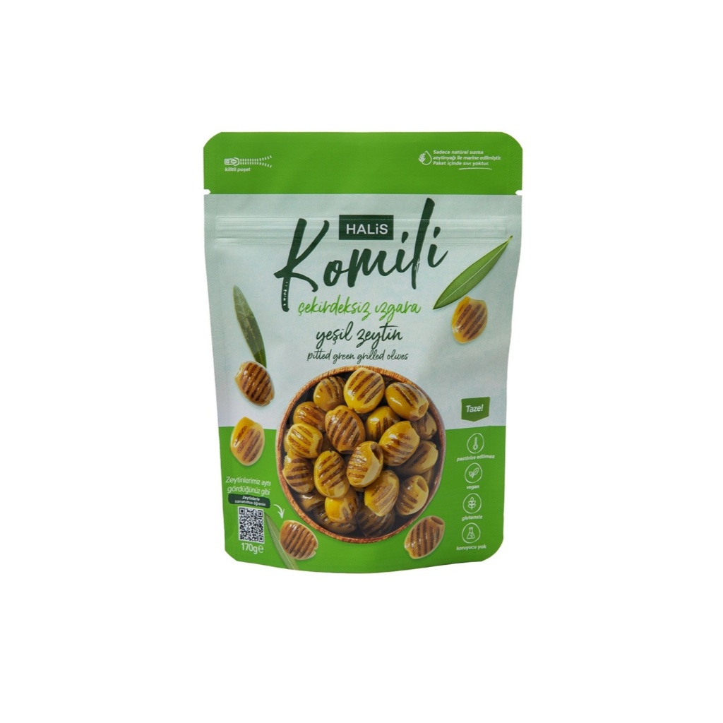Komili Green Olives 170g มะกอกเขียวตุรกี ไม่มีเมล็ด Grilled Green Olives