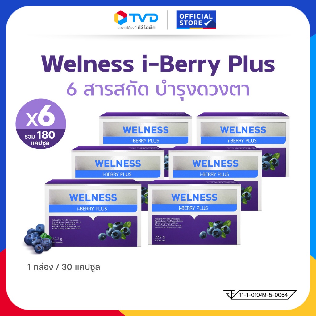 TV Direct - [ 3+3 กล่อง ] WELNESS I-BERRY PLUS ดูแลดวงตา [ 180 cap ]