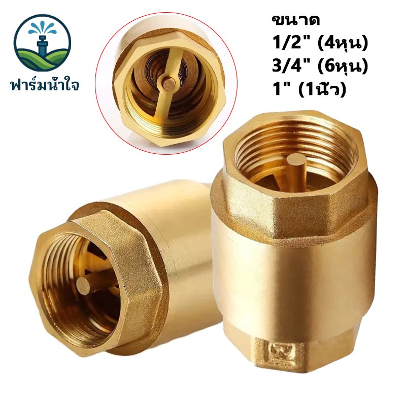 เช็ควาล์ว ทองเหลือง 1/2 3/4 1 นิ้ว สปริง วาล์วกันย้อน แบบแนวดิ่งและแนวราบ Check Valve