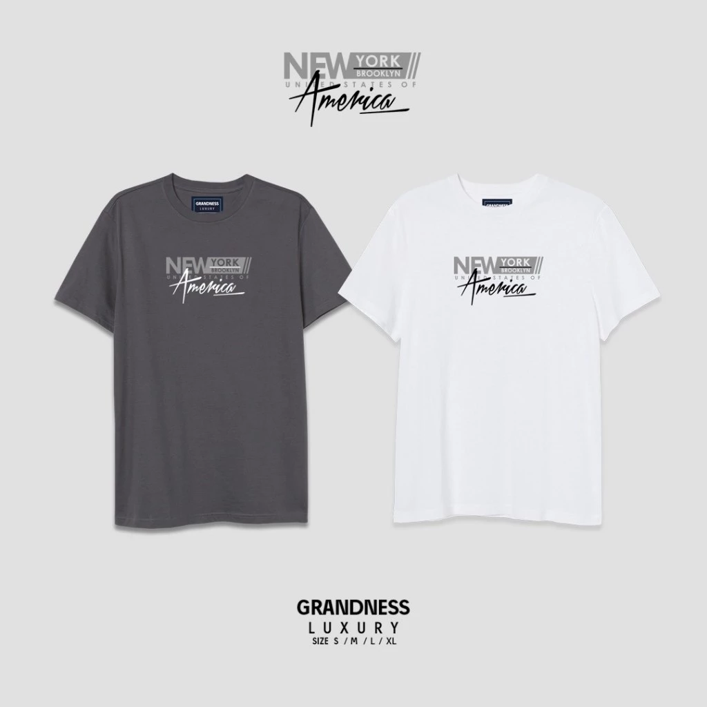 Grandness เสื้อยืด Luxury ลายกราฟิก รุ่น LX661-662 ( สีเทา / สีขาว )