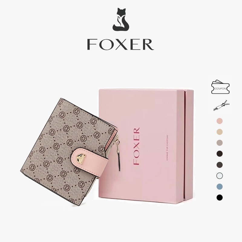 FOXER กระเป๋าสตางค์ใบสั้น แฟชั่นพิมพ์ลาย ที่ใส่บัตรเครดิต กระเป๋าสตางค์พับได้