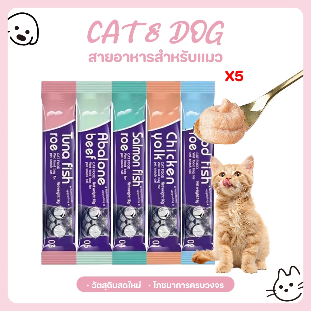 【CAT&DOG】5PCS ขนมแมวเลีย อาหารแมว สูตรพรีเมียม รสไก่ทูน่าปลาค็อดแซลมอนเนื้อวัวกินง่ายย่อยง่ายอร่อย