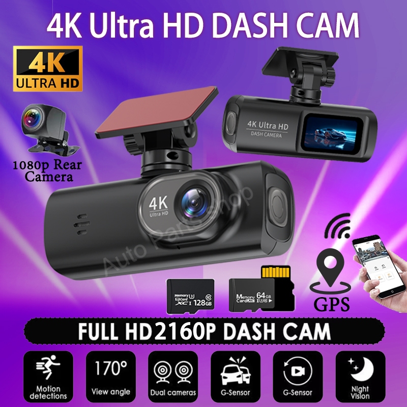 4K Dash cam กล้องหน้ารถ 2160P กล้องติดรถยนต์ มุมกว้าง 170° โหมดมองเห็นกลางคืน การเชื่อมต่อAPP การดูแบบเรียลไทม์ GPS