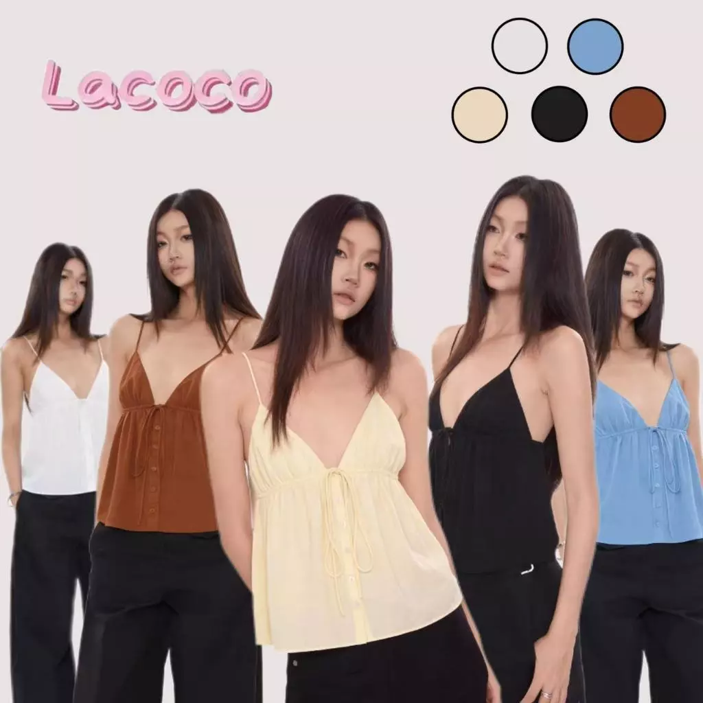 Lacoco🍓คลังสินค้าพร้อม🍓สินค้าใหม่ประจำฤดูใบไม้ร่วง: เสื้อสายเดี่ยวทรงหลวมสีพื้นผูกโบว์ ดีไซน์เก๋ไก๋และมีสไตล์