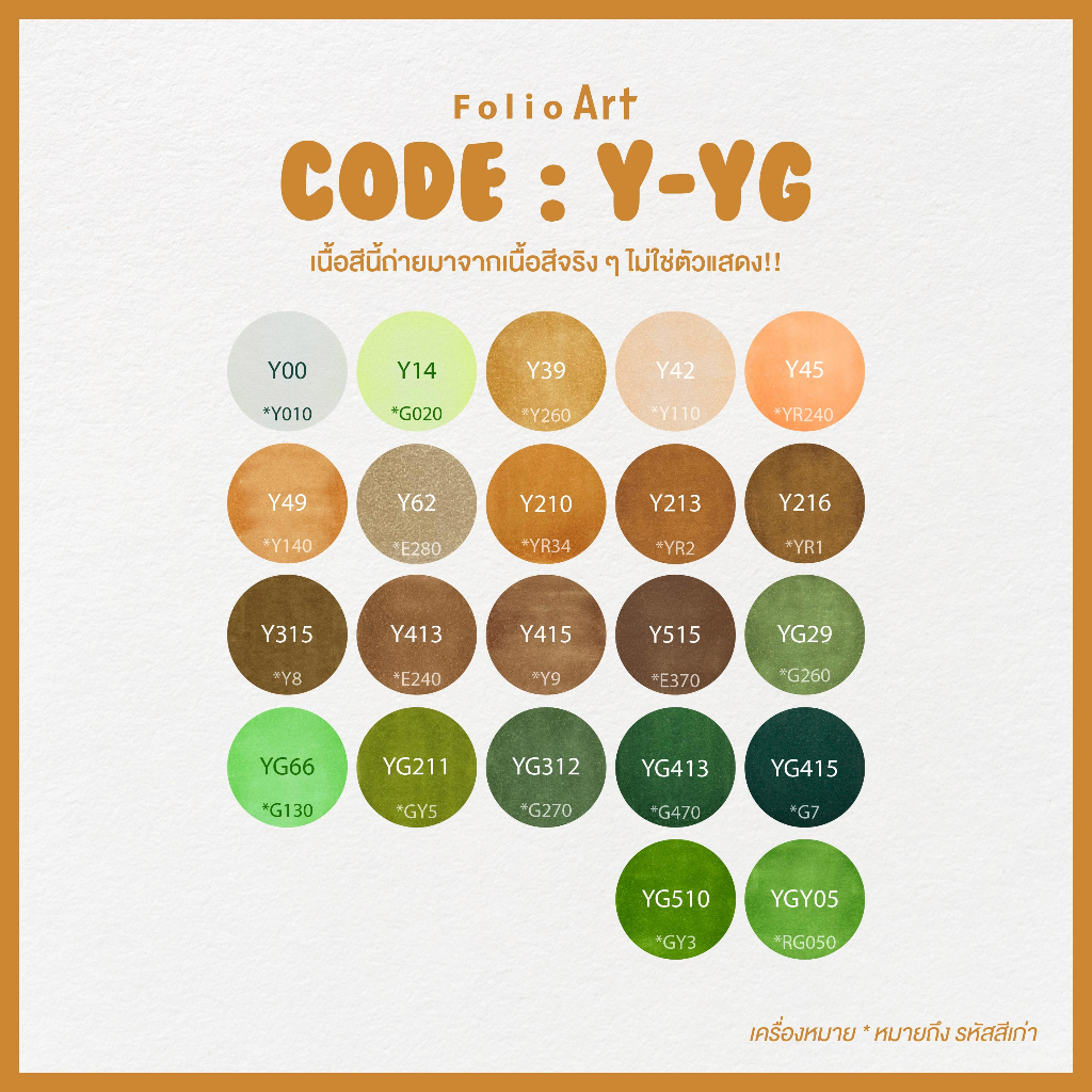 FOLIO ART : ปากกามาร์คเกอร์ Ohuhu แท่งเดี่ยว (BRUSH & CHISEL) Alcohol-based Markers 90307 Code Y-YG-YR