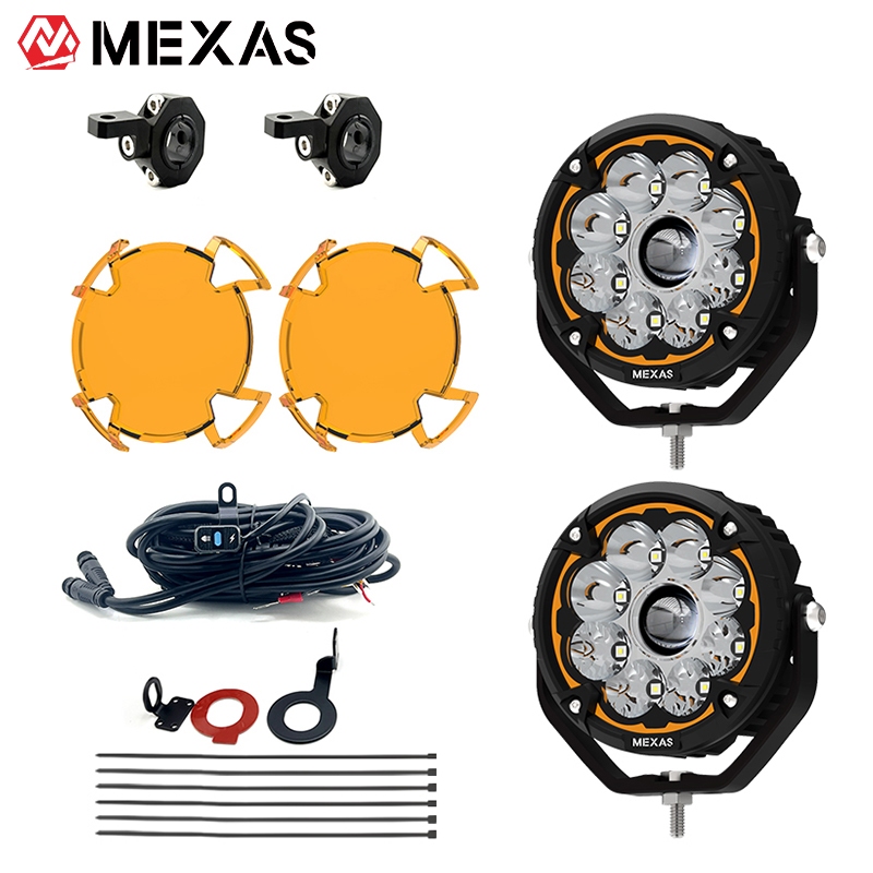 MEXAS R9-PRO ไฟหน้า LED ด้านหน้าเก้าลูกสําหรับรถจักรยานยนต์, ไฟสูง/ต่ําแบบบูรณาการ, กันน้ํา
