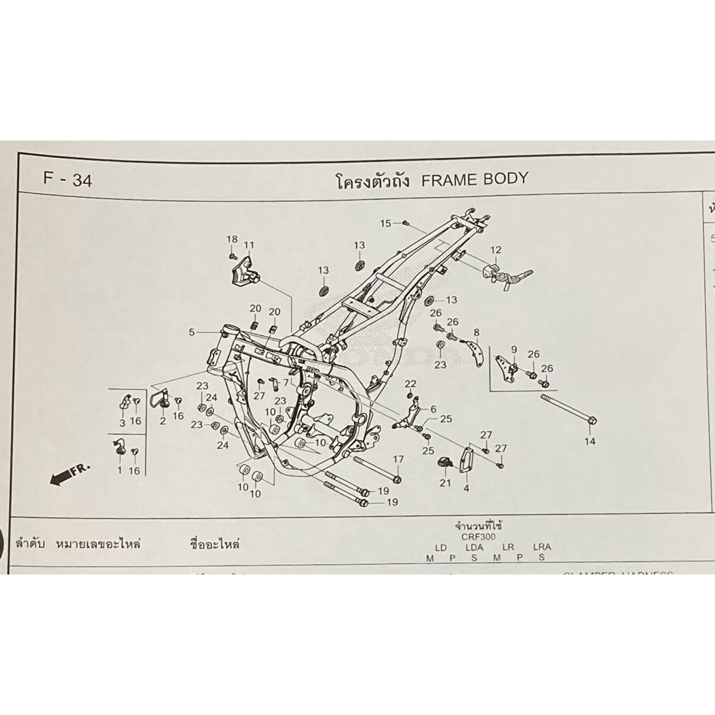 ชุดโครงตัวถัง CRF300 LD LR