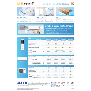 AUX แอร์ติดผนัง รุ่น ME SERIES ระบบ INVERTER คอยล์ทองแดงแท้ 100% รับประกันคอมเพรซเซอร์ 10 ปี ฉลากเบอร์ 5+1 ดาว