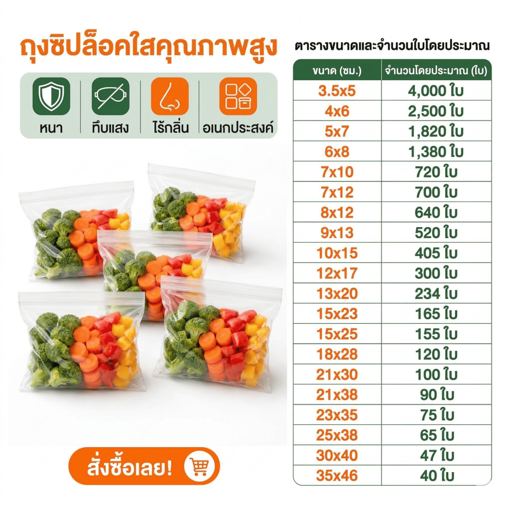 ถุงซิปล็อคใส ซองซิป ถุงซิบ 1กิโลกรัม สะอาด เกรดเอ ปิดแน่น อเนกประสงค์ โรงงานประเทศไทย
