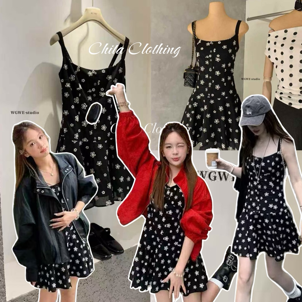 📍พร้อมส่ง📍8657 เดรสสายเดี่ยวสั้นปักลายดอก สมอคหลัง เนื้อผ้าดี มีซับใน  TAG:WG.WE 🇰🇷