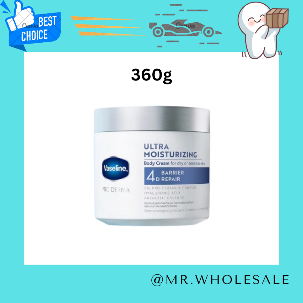Vaseline วาสลีน โปร เดอร์มา อัลตรา มอยซ์เจอร์ไรซิ่ง บอดี้ ครีม 4 360ml. Vaseline Proderma Body Lotion 360ml