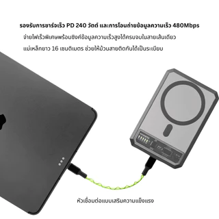 KiiP สายชาร์จแม่เหล็ก Gaming PD Fast Charge 240W โอนข้อมูล 480Mbps ชาร์จเร็ว สายทนทาน KP-CA-GMTT16-GN