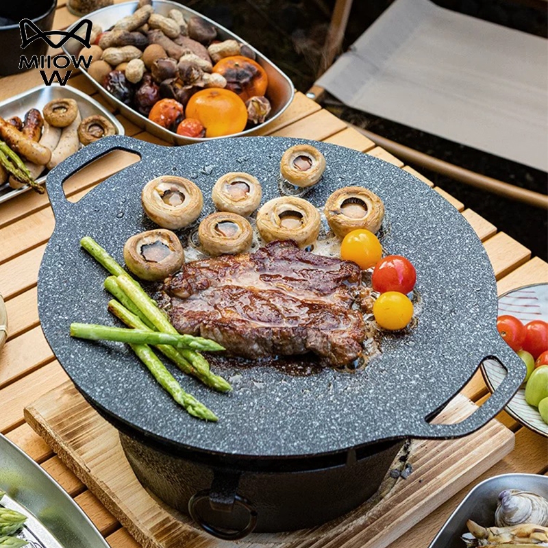 BBQ กระทะปิ้งย่างทรงแบน พกพาสะดวกน้ำหนักเบา ผิวเคลือบกันติดพรีเมียม ล้างง่าย ทั้งเตาไฟฟ้าและแก๊สพกพา