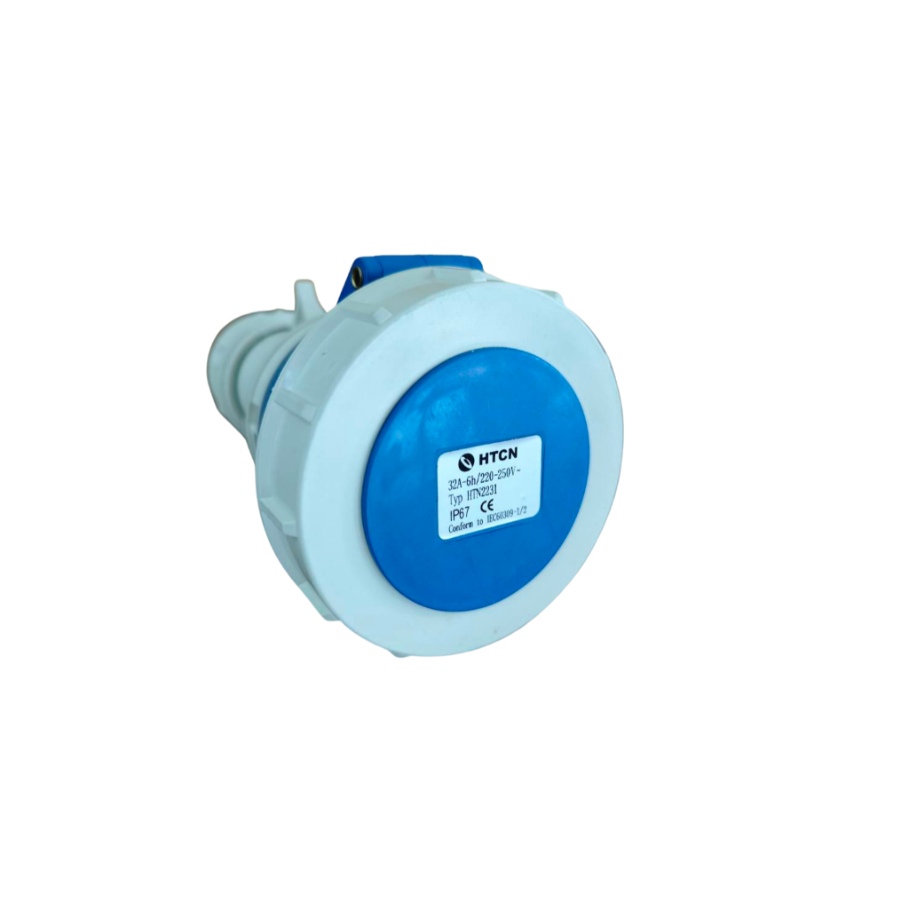 HTCN รุ่น HTN2231 เต้ารับกลางทาง ปลั๊กพาวเวอร์ตัวเมีย (Connector) 32A 220-250V 3 ขา (3 Pin) IP67 กัน