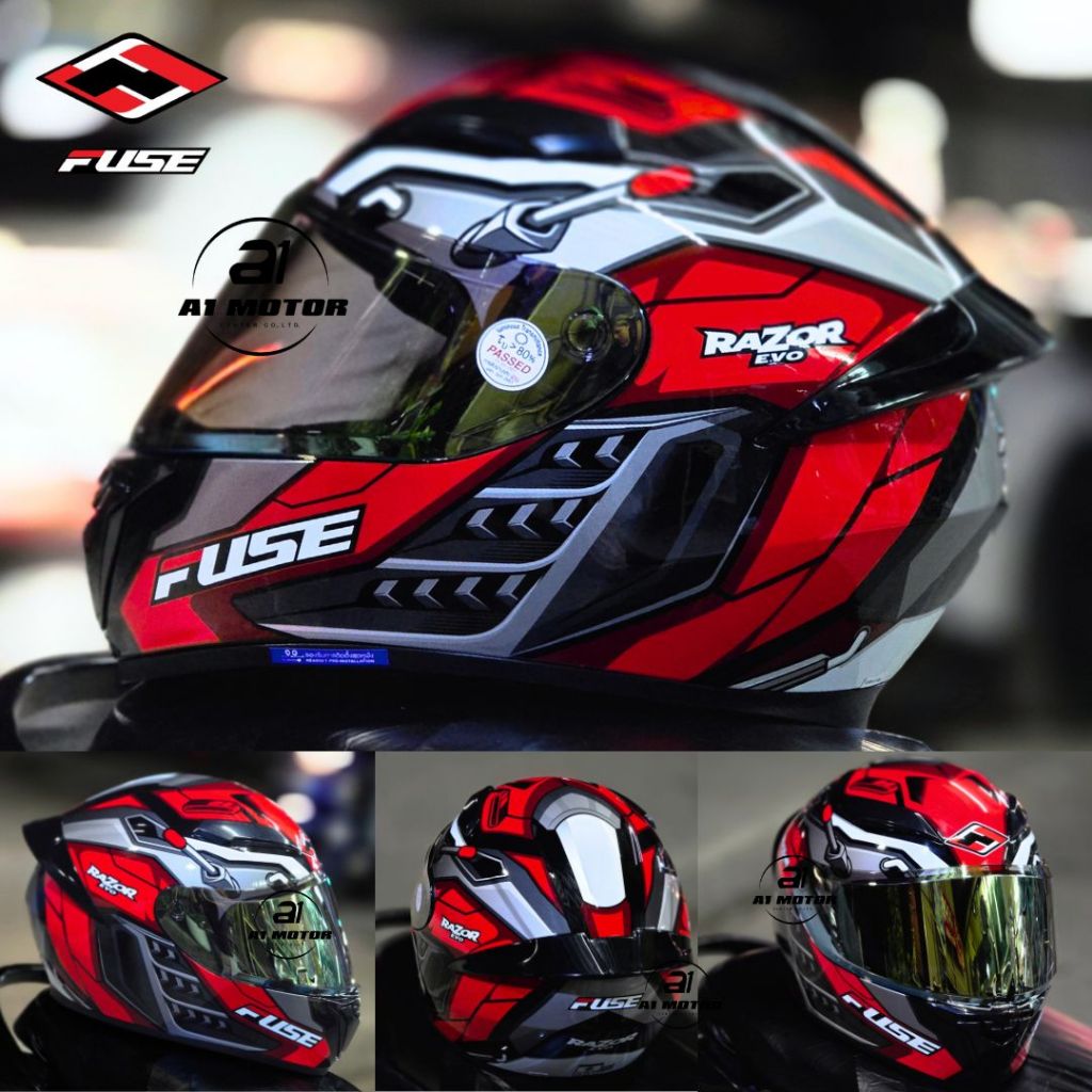 หมวกกันน็อคเต็มใบ FUSE รุ่น RAZOR EVO รองรับการติดตั้งบูลทูธ นวมถอดซักได้ S M L มาตรฐาน มอก.