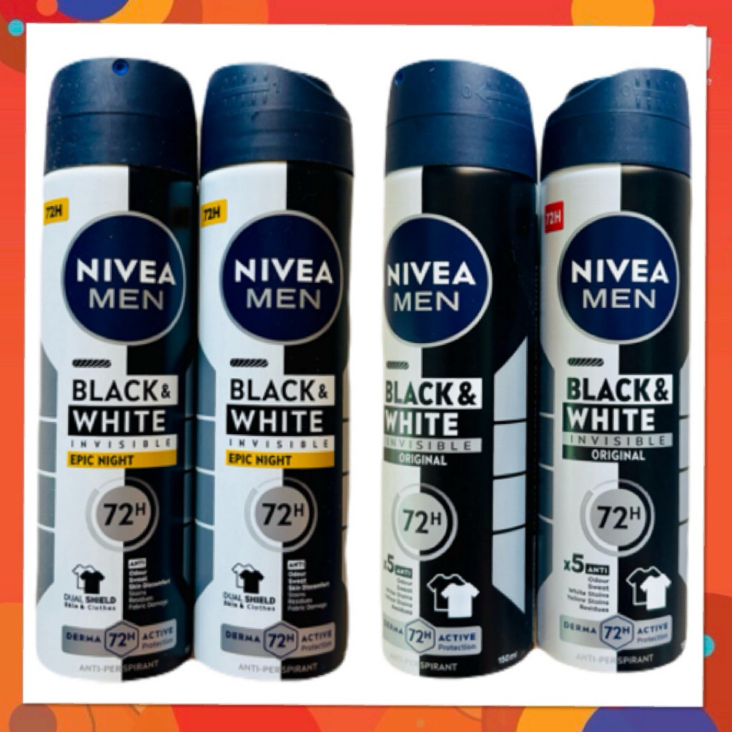 150 ml* 2 Nivea Men Spray Black and White นีเวีย เมน แบล็ค แอนด์ ไวท์ สเปรย์ 150 มล.*2 ผลิตภัณฑ์ใต้วงแขน ผู้ชาย โรลออน