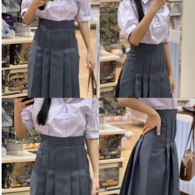 กระโปรงนักเรียนทรงแคบ สีเทา (ผ้าลีวาย) ( รอสินค้า 3-5 วัน )