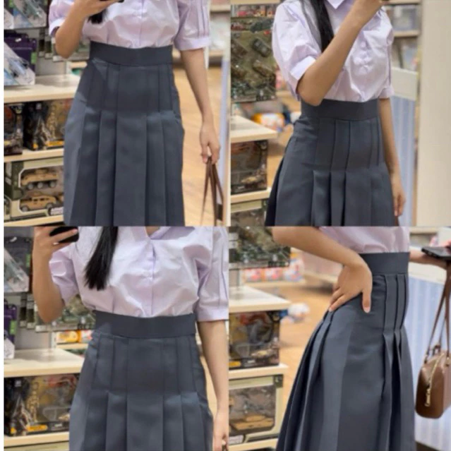 กระโปรงนักเรียนทรงแคบ สีเทา (ผ้าลีวาย) ( รอสินค้า 3-5 วัน )