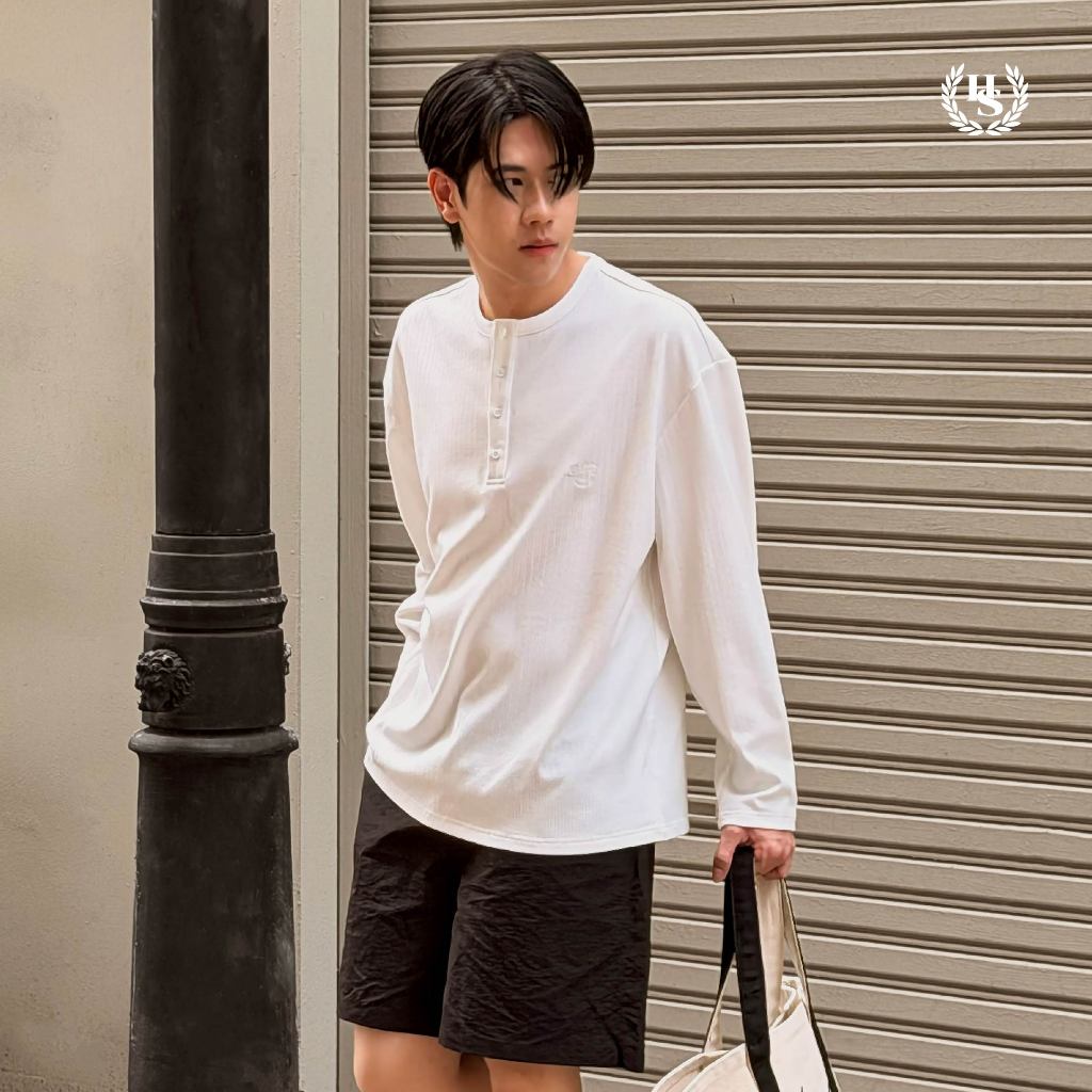 Highschool Summer Collection : Clubhouse Henley Rib T-Shirt เสื้อเฮนลี่ แขนยาว ผ้าริบ - TPB06037