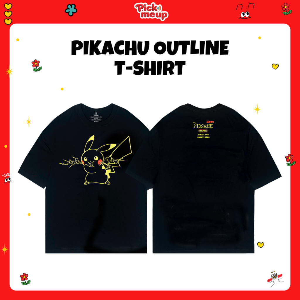 PickMeUp เสื้อยืดพิมพ์ลาย PIKACHU OUTLINE