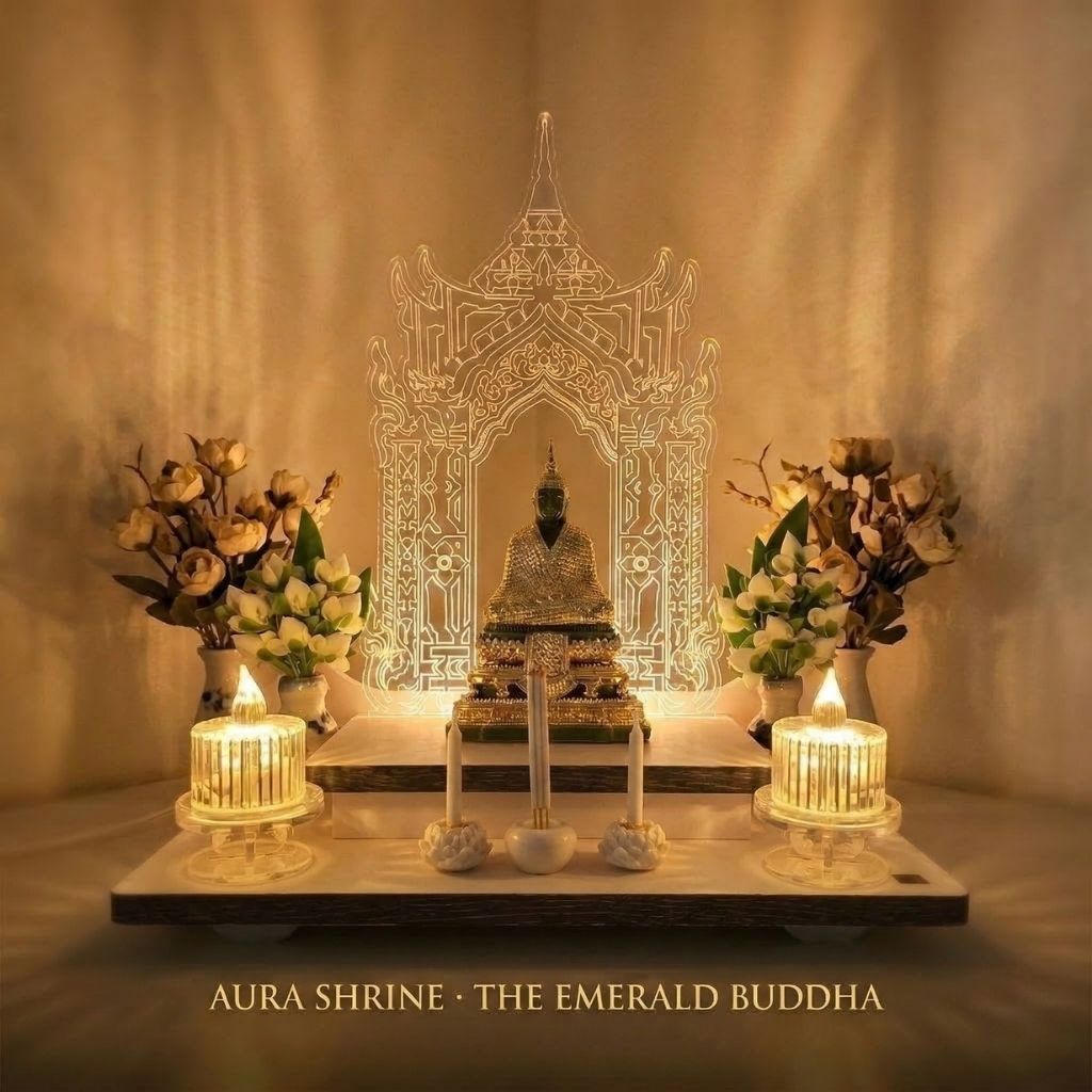 หิ้งพระอะคริลิค LED หิ้งพระโมเดิร์นติดผนังได้ ตั้งโต๊ะทำงานได้ ลายไทย เรืองแสง มินิมอล คอนโด WLL764