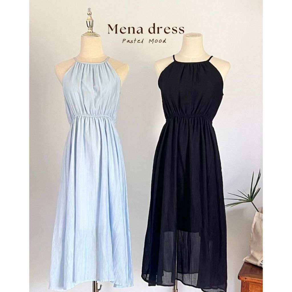 Mena Dress เดรสยาว แขนกุด เว้าเอวหลัง ผูกเชือกหลังคอ มีซับใน สไตล์เกาหลี