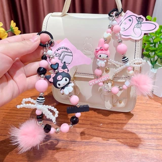(ลิขสิทธิ์แท้) สายห้อยโทรศัพท์ Sanrio Kuromi / My Melody แบบลูกปัด พวงกุญแจห้อยกระเป๋า พวงกุญแจน่ารัก