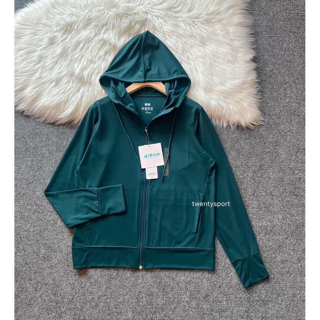 AIRism UV Protection เสื้อแขนยาวกันยูวี สีเขียวเข้ม (แนะนำ+1ไซส์)