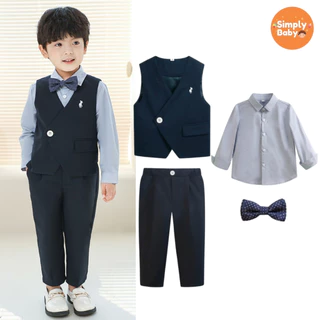 ชุดสูทเด็กผู้ชาย 4 ชิ้น เสื้อสูท+กางเกง+หูกระต่าย+ดอกไม้(คละสี) ทักซิโด้เด็ก ชุดปาร์ตี้เด็ก สูทออกงานเด็ก อายุ 2-11 ปี