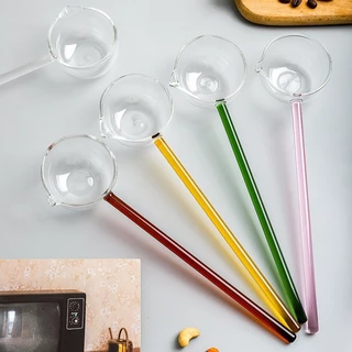ช้อนแก้ว มีปากเท สำหรับตักกาแฟ ซุป น้ำผึ้ง ช้อนด้ามยาว Spoon Glass สีสันสดใส กระบวยแก้ว ทนความร้อน สไตล์เกาหลี มินิมอล