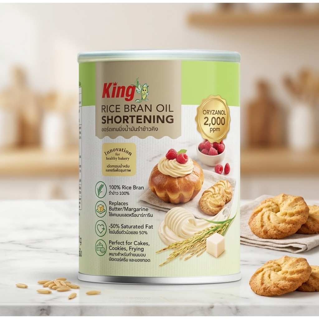 คิง ชอร์ตเทนนิ่ง น้ำมันรำข้าว 700g (KING) เนยขาวเพื่อสุขภาพ ไร้ไขมันทรานส์ ตีครีมฟูเนียน เจทานได้