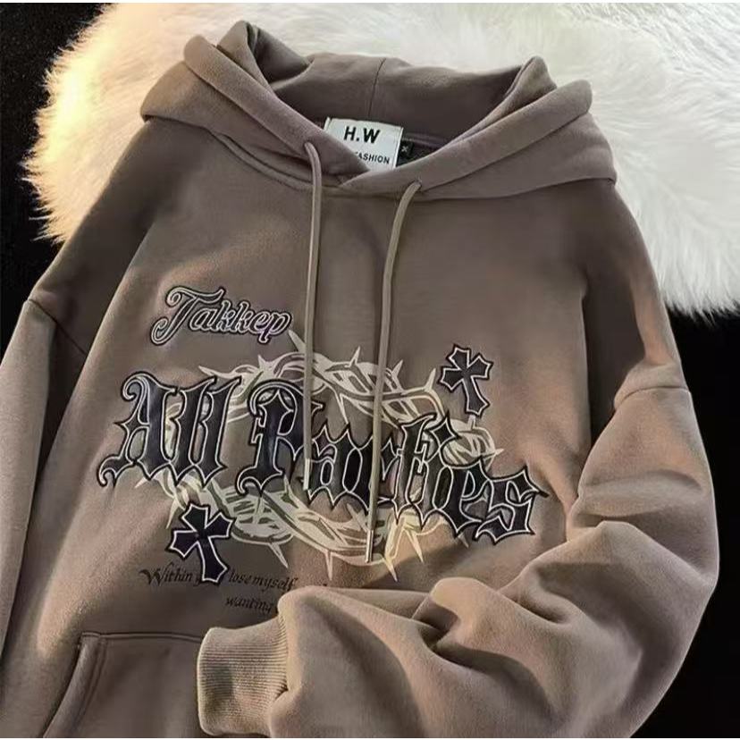 Hoodie อเมริกันสำหรับผู้หญิงและผู้ชายยูนิเซ็กซ์การพิมพ์แขนยาวแขนหลอยแฟชั่นสบาย COD