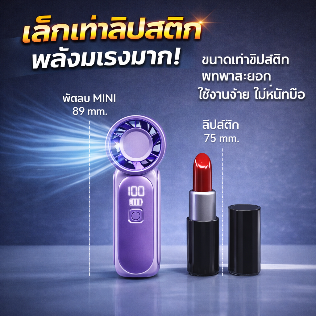 พัดลมพกพา มินิ ลมแรง ปรับได้ 100 ระดับ แบบไร้ใบพัด ชาร์จ type-c รูปที่ 2