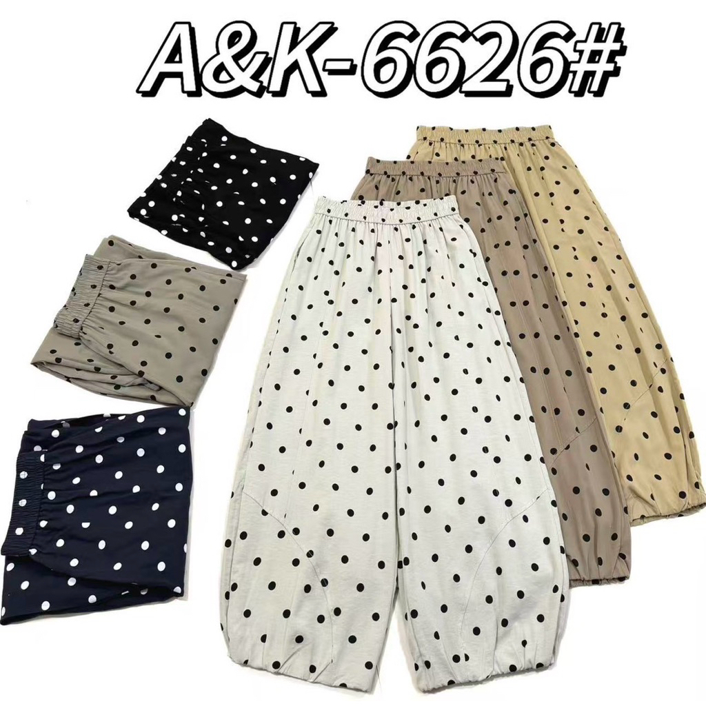 รหัส 6626กางเกงขายาวทรงจินนี่ขาจั๊มลายจุดป้ายA&K