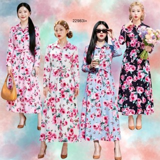 P22983 Maxi dress shirt พิมพ์ลายดอกไม้ มีสายผูกเอว  เสื้อผ้า…