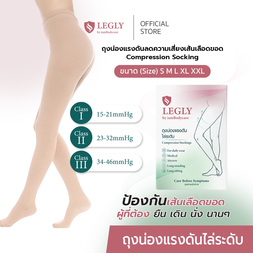 LEGLY ถุงน่องเส้นเลือดขอด แบบเต็มตัว (สีเนื้อ) ถุงน่องแรงดันทางการแพทย์ ลดปวดขา ขาบวม ยืนนาน เกรดการแพทย์