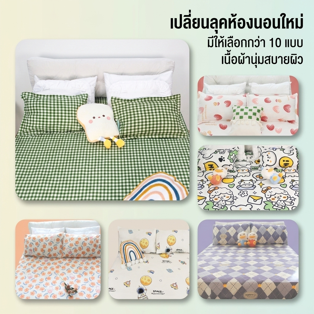 จัดส่งทันที ผ้าปูที่นอน 360° รัดมุมแน่น ผ้าฝ้ายซักได้ ระบายอากาศดี ลายดอกไม้สวยงาม ใช้ได้ทุกขนาดเตียง